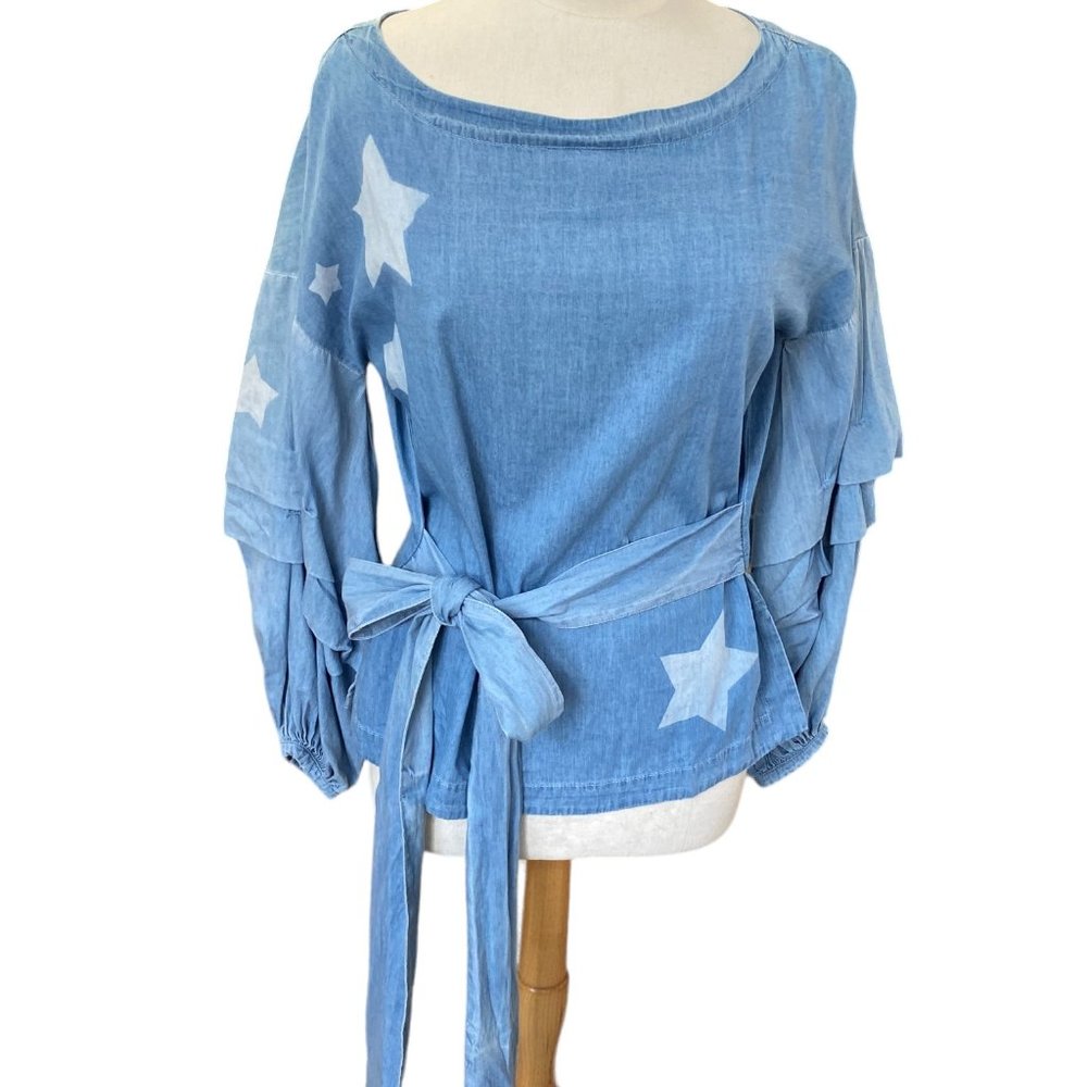 NWT Nanette Lepore Chambray Star Tiered Balloon Sleeve Top Whimsigoth Boho-S - Picture 5 of 16
